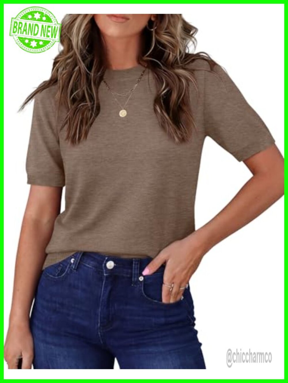 Short Sleeve Crewneck Sweater Lightweight Business Casual Pullover